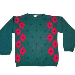 Vintage green and red argyle pattern wool acrylic Tan Jay size medium